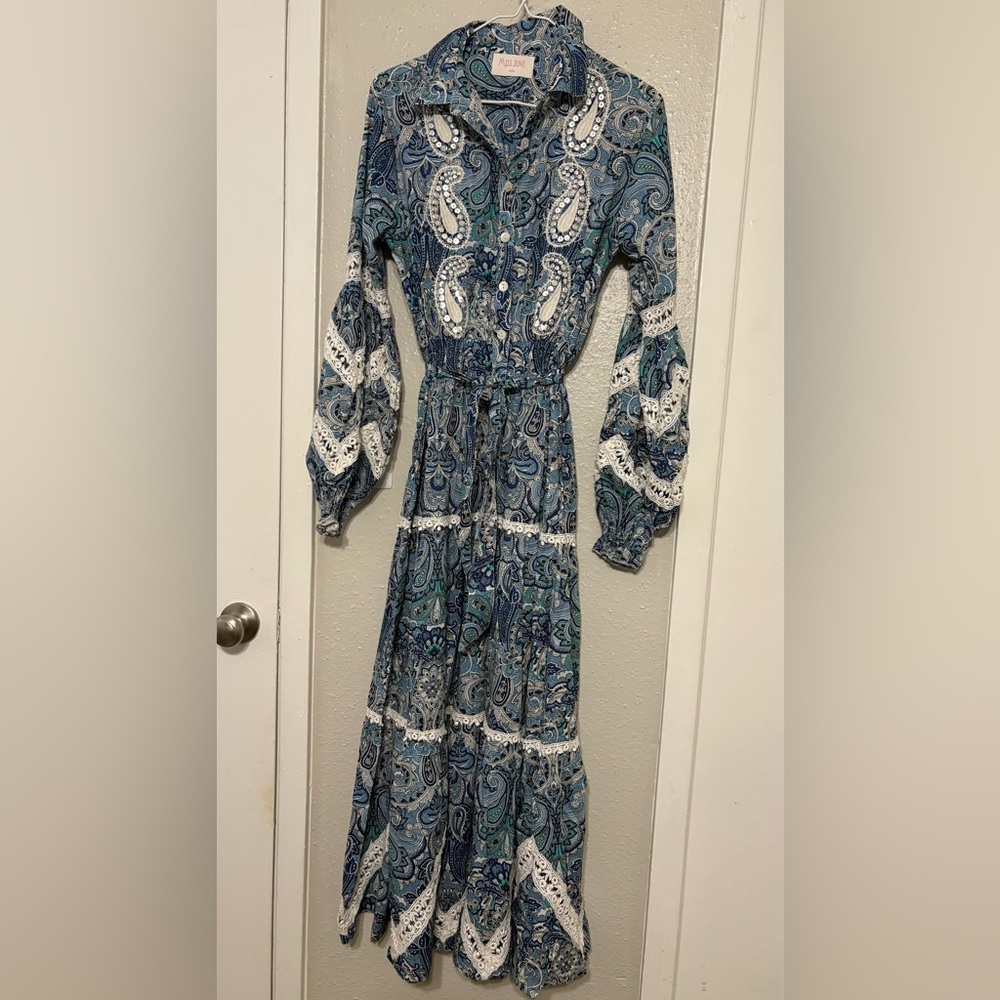 Miss June Blue Paisley Maxi Dress